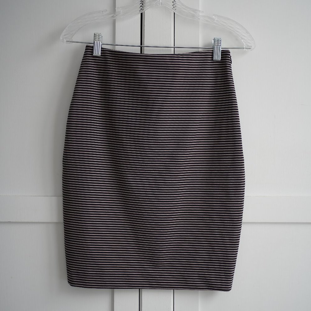 Ann Taylor Stretch Ponte Pencil Skirt, Latte & Black Stripe, 0P Petite